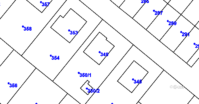 Parcela st. 349 v KÚ Konice, Katastrální mapa