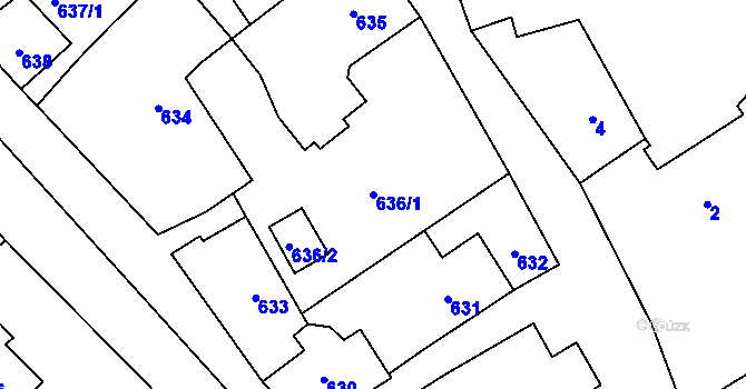Parcela st. 636/1 v KÚ Konice, Katastrální mapa