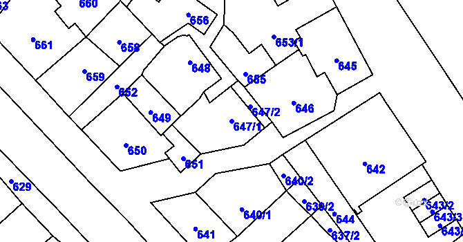 Parcela st. 647/1 v KÚ Konice, Katastrální mapa