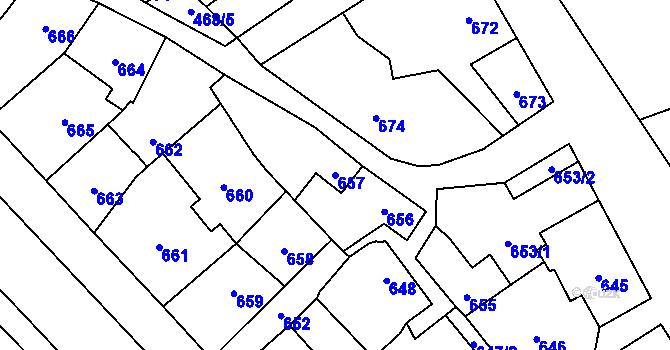 Parcela st. 657 v KÚ Konice, Katastrální mapa