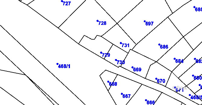 Parcela st. 729 v KÚ Konice, Katastrální mapa