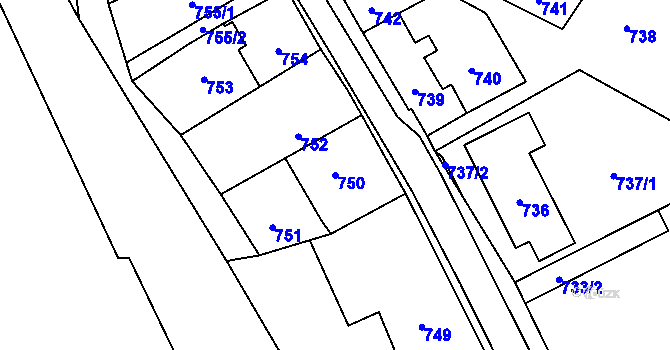 Parcela st. 750 v KÚ Konice, Katastrální mapa