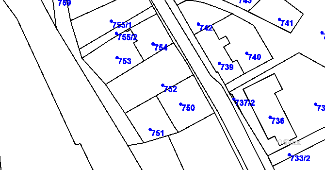 Parcela st. 752 v KÚ Konice, Katastrální mapa
