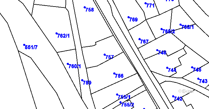 Parcela st. 757 v KÚ Konice, Katastrální mapa