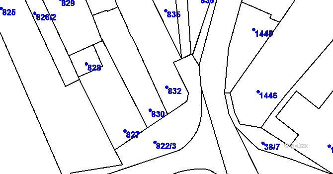 Parcela st. 832 v KÚ Konice, Katastrální mapa