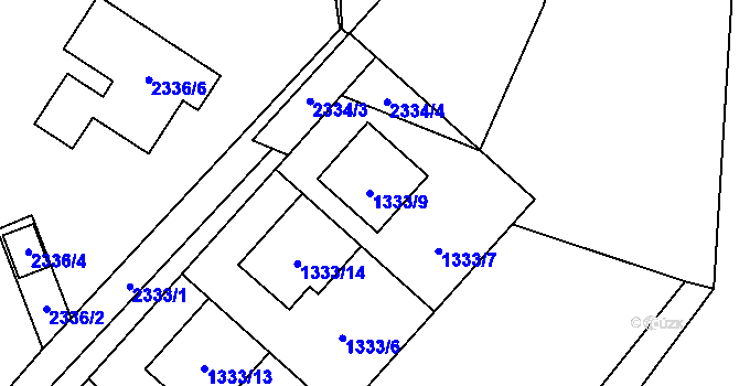 Parcela st. 1333/9 v KÚ Konice, Katastrální mapa
