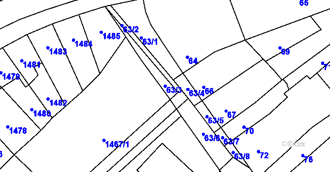 Parcela st. 63/3 v KÚ Konice, Katastrální mapa