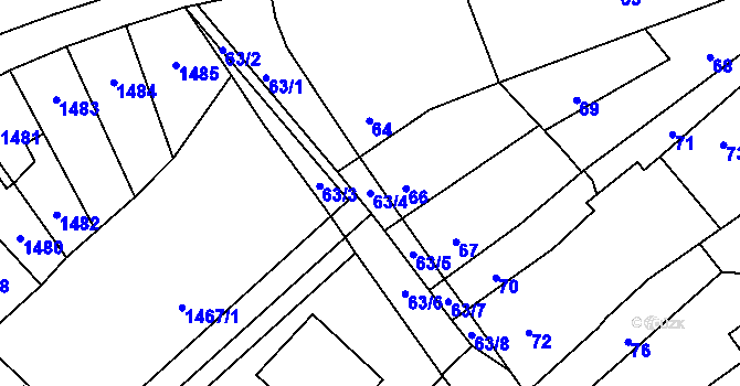 Parcela st. 63/4 v KÚ Konice, Katastrální mapa