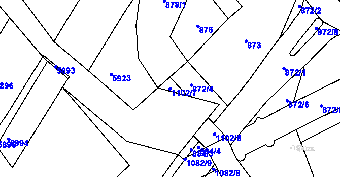 Parcela st. 1102/7 v KÚ Konice, Katastrální mapa