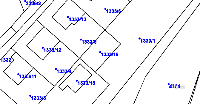 Parcela st. 1333/16 v KÚ Konice, Katastrální mapa