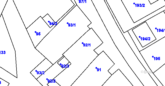 Parcela st. 92/1 v KÚ Konice u Znojma, Katastrální mapa