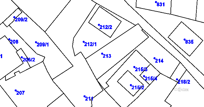 Parcela st. 213 v KÚ Konice u Znojma, Katastrální mapa