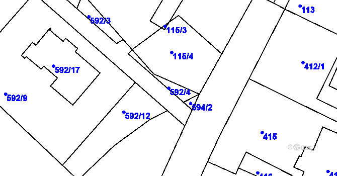 Parcela st. 592/4 v KÚ Konice u Znojma, Katastrální mapa