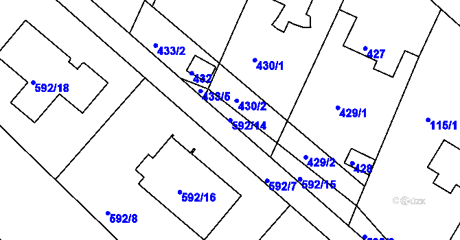 Parcela st. 592/14 v KÚ Konice u Znojma, Katastrální mapa