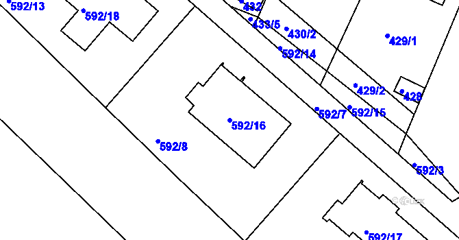 Parcela st. 592/16 v KÚ Konice u Znojma, Katastrální mapa