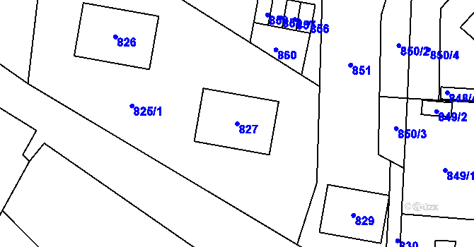 Parcela st. 827 v KÚ Konice u Znojma, Katastrální mapa