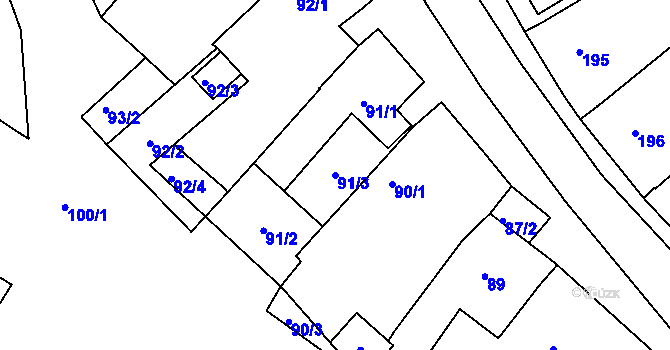 Parcela st. 91/3 v KÚ Konice u Znojma, Katastrální mapa