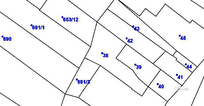 Parcela st. 38 v KÚ Popice u Znojma, Katastrální mapa