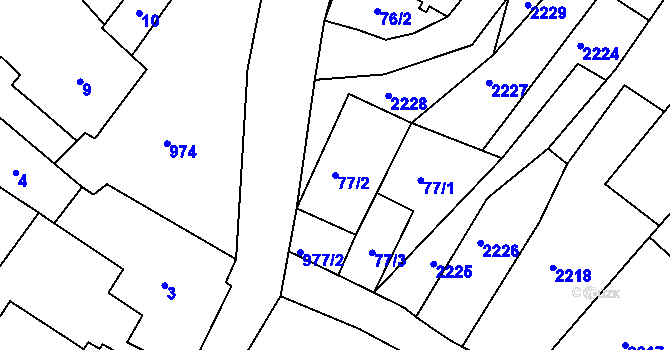 Parcela st. 77/2 v KÚ Popice u Znojma, Katastrální mapa