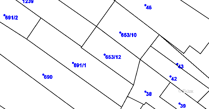 Parcela st. 653/12 v KÚ Popice u Znojma, Katastrální mapa