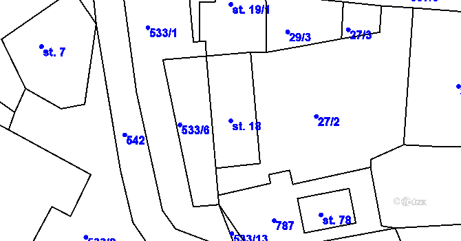 Parcela st. 18 v KÚ Dubičná, Katastrální mapa