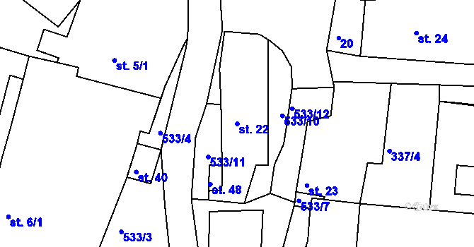 Parcela st. 22 v KÚ Dubičná, Katastrální mapa