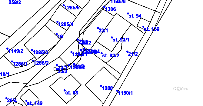 Parcela st. 93/2 v KÚ Konojedy u Úštěku, Katastrální mapa