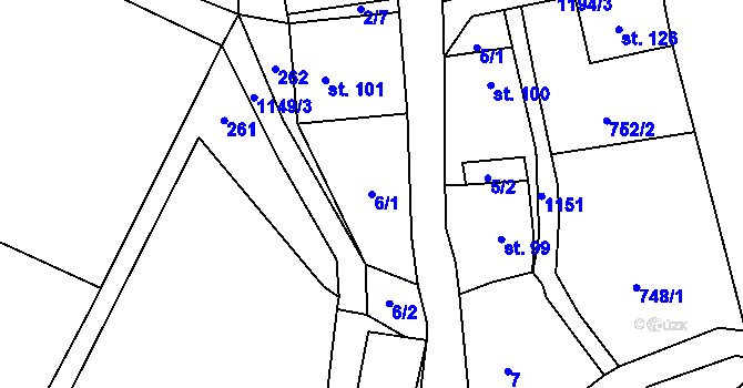Parcela st. 6/1 v KÚ Konojedy u Úštěku, Katastrální mapa