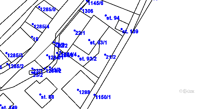 Parcela st. 21/2 v KÚ Konojedy u Úštěku, Katastrální mapa