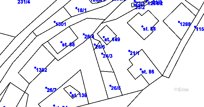 Parcela st. 24/3 v KÚ Konojedy u Úštěku, Katastrální mapa