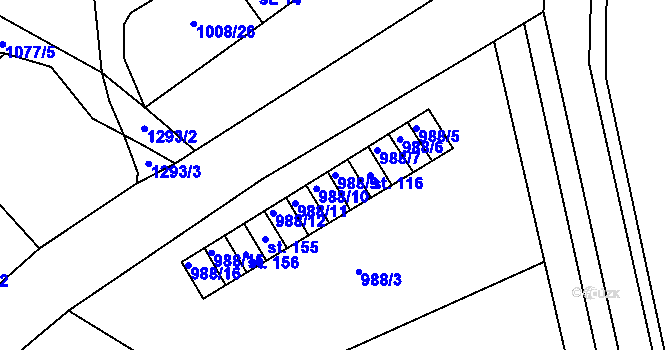Parcela st. 988/9 v KÚ Konojedy u Úštěku, Katastrální mapa