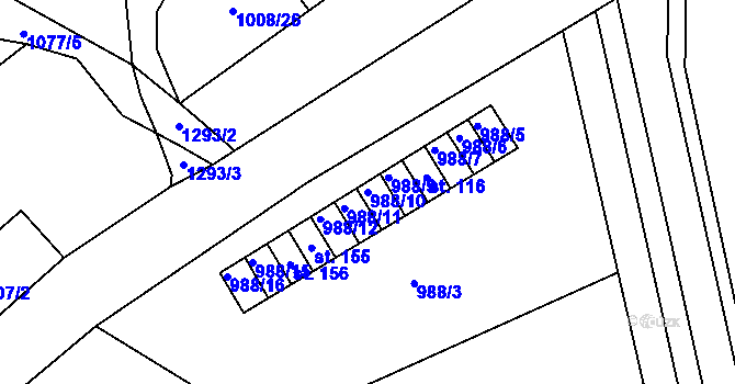 Parcela st. 988/10 v KÚ Konojedy u Úštěku, Katastrální mapa