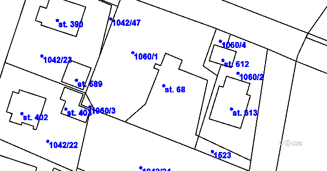 Parcela st. 68 v KÚ Konstantinovy Lázně, Katastrální mapa