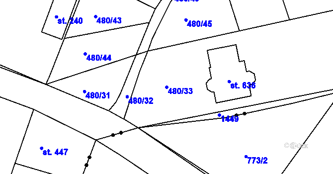 Parcela st. 480/33 v KÚ Konstantinovy Lázně, Katastrální mapa