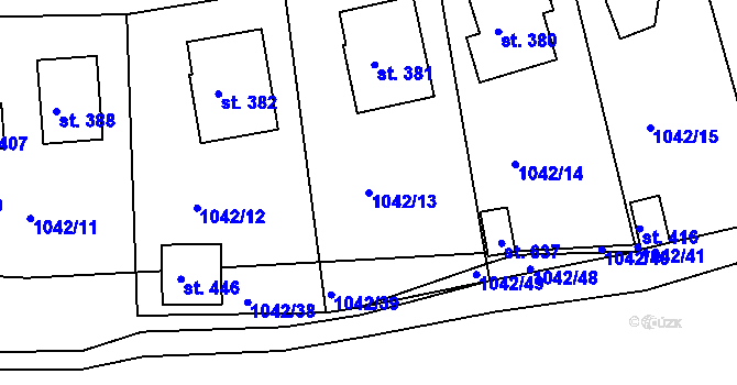 Parcela st. 1042/13 v KÚ Konstantinovy Lázně, Katastrální mapa