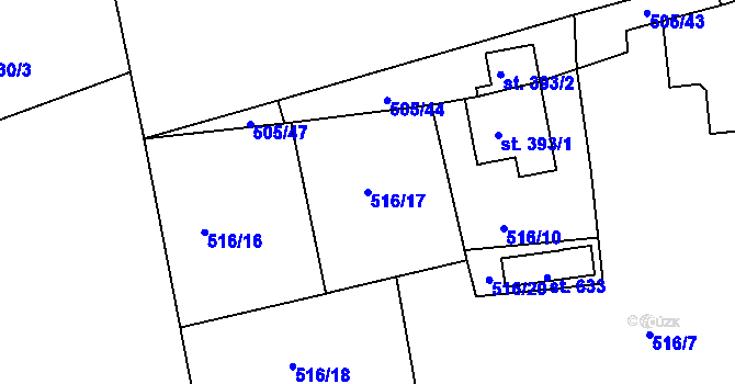 Parcela st. 516/17 v KÚ Konstantinovy Lázně, Katastrální mapa