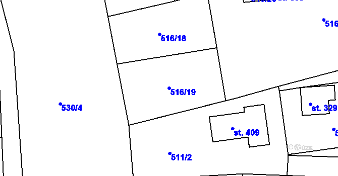 Parcela st. 516/19 v KÚ Konstantinovy Lázně, Katastrální mapa