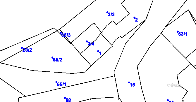 Parcela st. 1 v KÚ Kopanina, Katastrální mapa