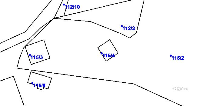 Parcela st. 115/4 v KÚ Mlýnek, Katastrální mapa