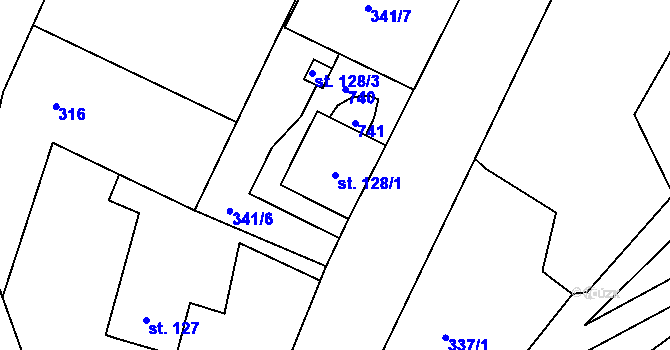 Parcela st. 128/1 v KÚ Doubrava u Aše, Katastrální mapa