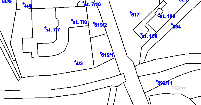 Parcela st. 619/1 v KÚ Doubrava u Aše, Katastrální mapa