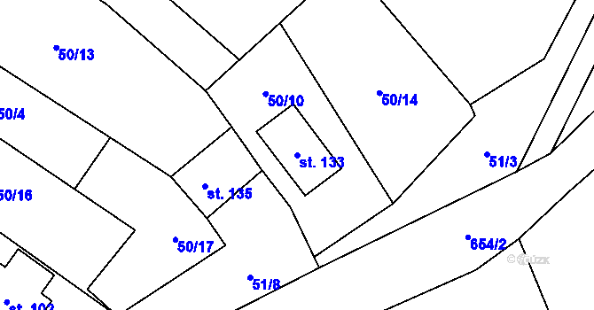 Parcela st. 133 v KÚ Kopaniny, Katastrální mapa