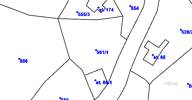 Parcela st. 561/1 v KÚ Kopaniny, Katastrální mapa