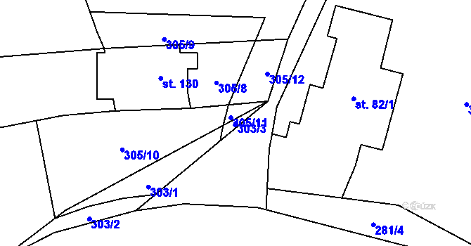 Parcela st. 303/3 v KÚ Kopaniny, Katastrální mapa