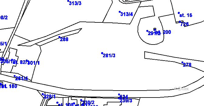 Parcela st. 281/3 v KÚ Kopaniny, Katastrální mapa