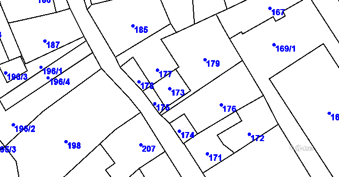 Parcela st. 173 v KÚ Svatý Kopeček, Katastrální mapa