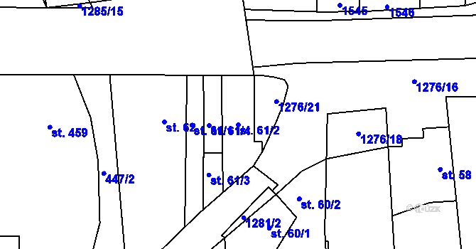 Parcela st. 61/2 v KÚ Kopidlno, Katastrální mapa