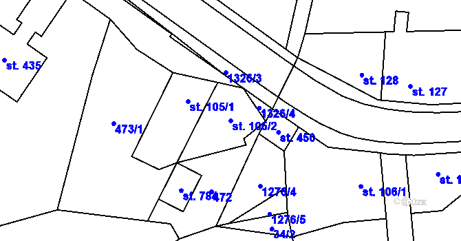 Parcela st. 105/2 v KÚ Kopidlno, Katastrální mapa