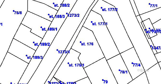 Parcela st. 176 v KÚ Kopidlno, Katastrální mapa