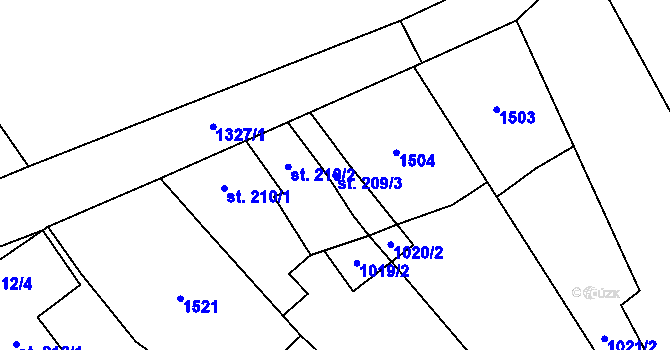 Parcela st. 209/3 v KÚ Kopidlno, Katastrální mapa